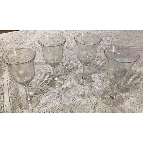 Vintage Fostoria Iridescent Rainbow Sheen Luster Wine Glasses Set Of 4 - Picture 4 of 9